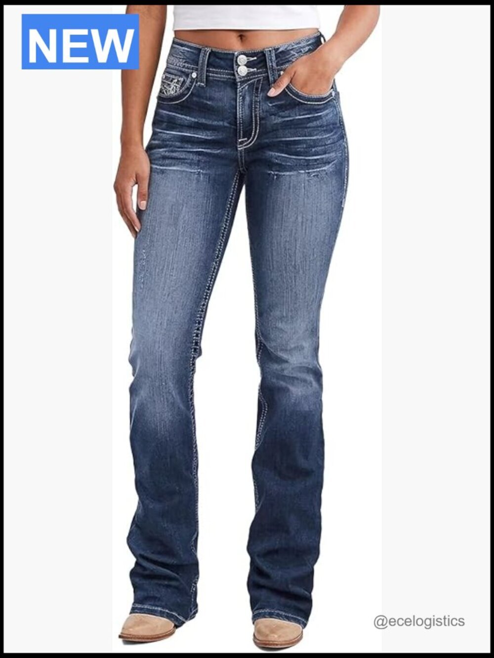 High Waist Boot Cut Jeans Tummy Control Trendy Denim Pants